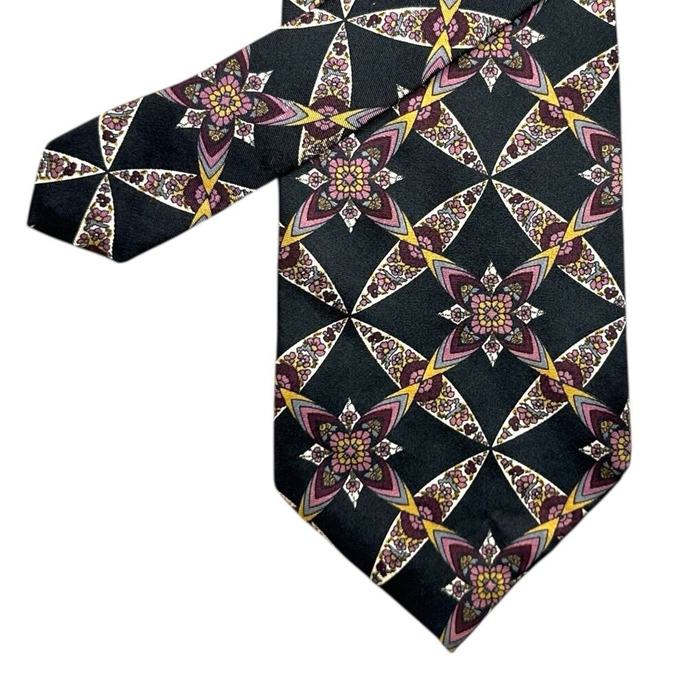 Pierre Balmain Mens Italian Silk Tie Necktie 54x4 Floral Geometric Collectable